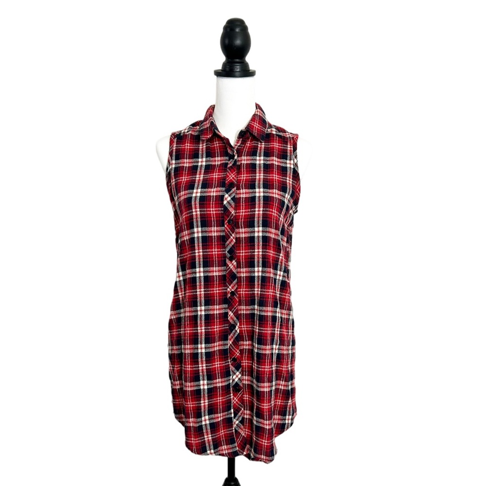 Sans Souci Sleeveless Flannel Button-Down Tunic